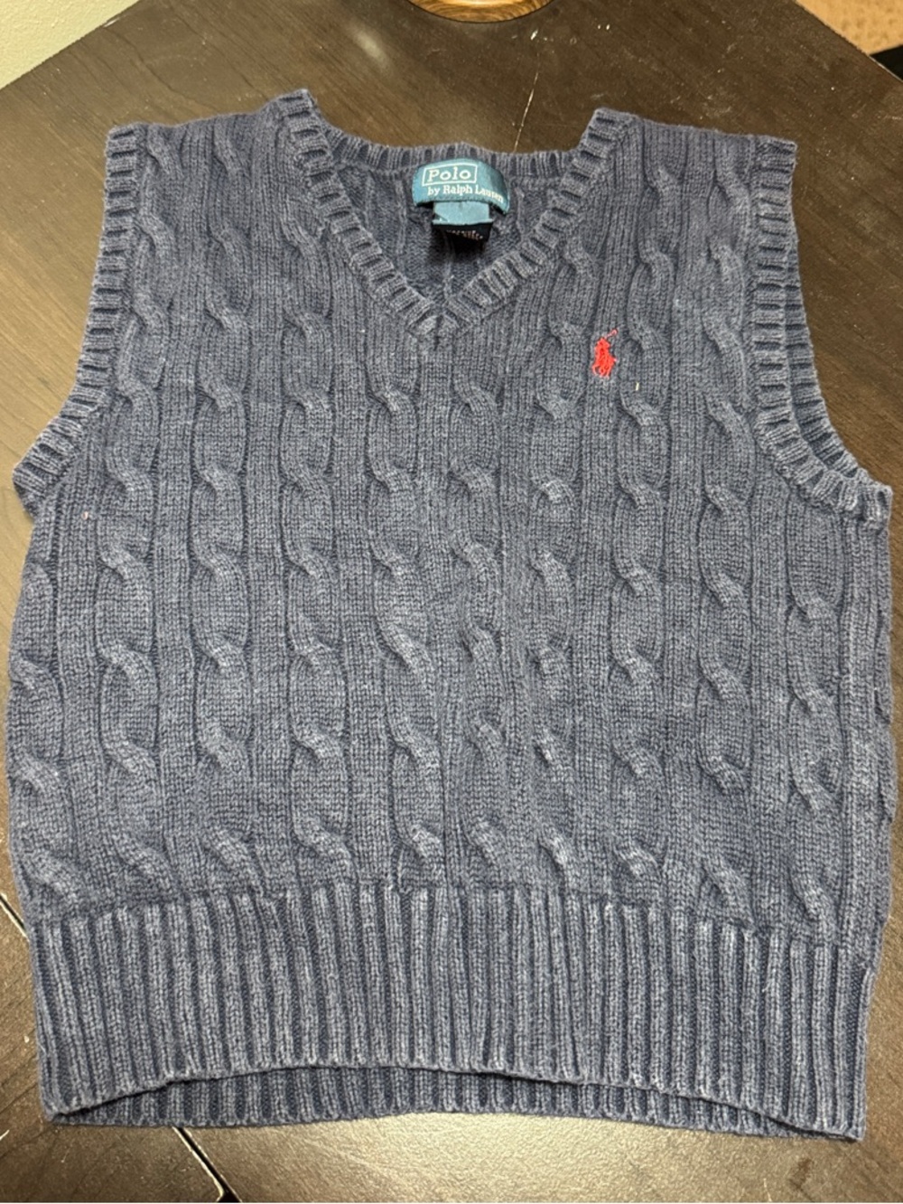 Polo by Ralph Lauren Navy Cable-Knit V-Neck Sweater Vest with Red Pony